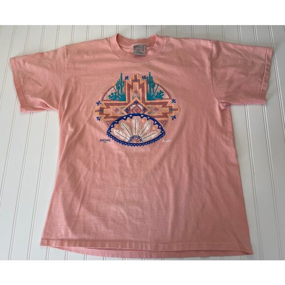 Vintage 1992 Nathan Richards Austin Puff Paint T Shirt Aztec Western Size XL - Picture 1 of 7